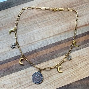Zodiac Paperclip Chain Pendant Necklace with Moons and Stars